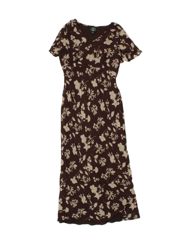 LAURA ASHLEY Womens Maxi Dress UK 14 Medium Brown Floral Silk