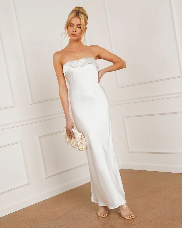 Lovely Affair Satin Strapless Maxi Dress