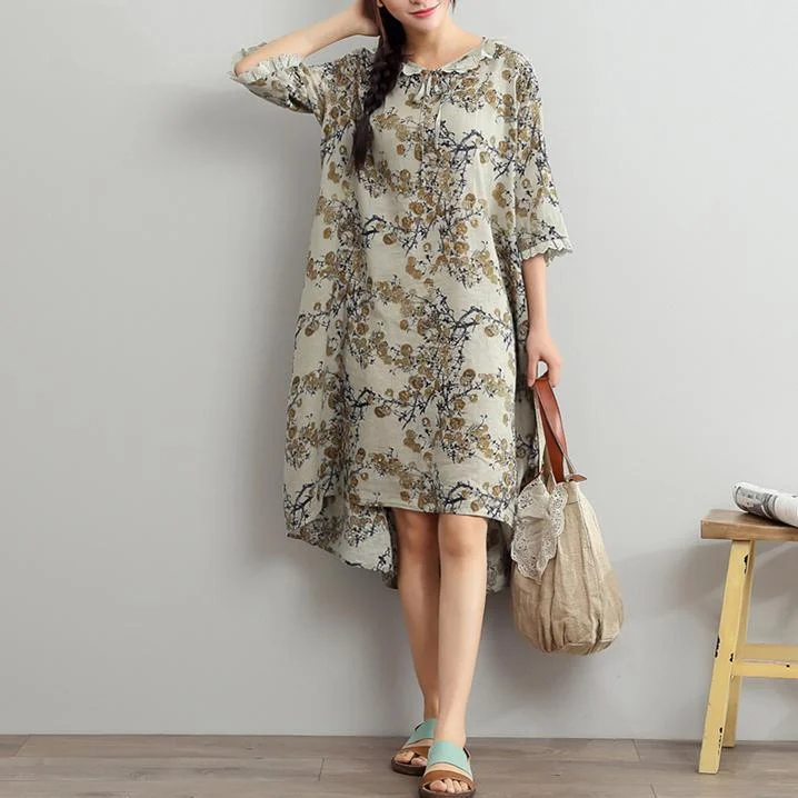 new light gray linen dresses summer casual floral maxi dress plus size sundress