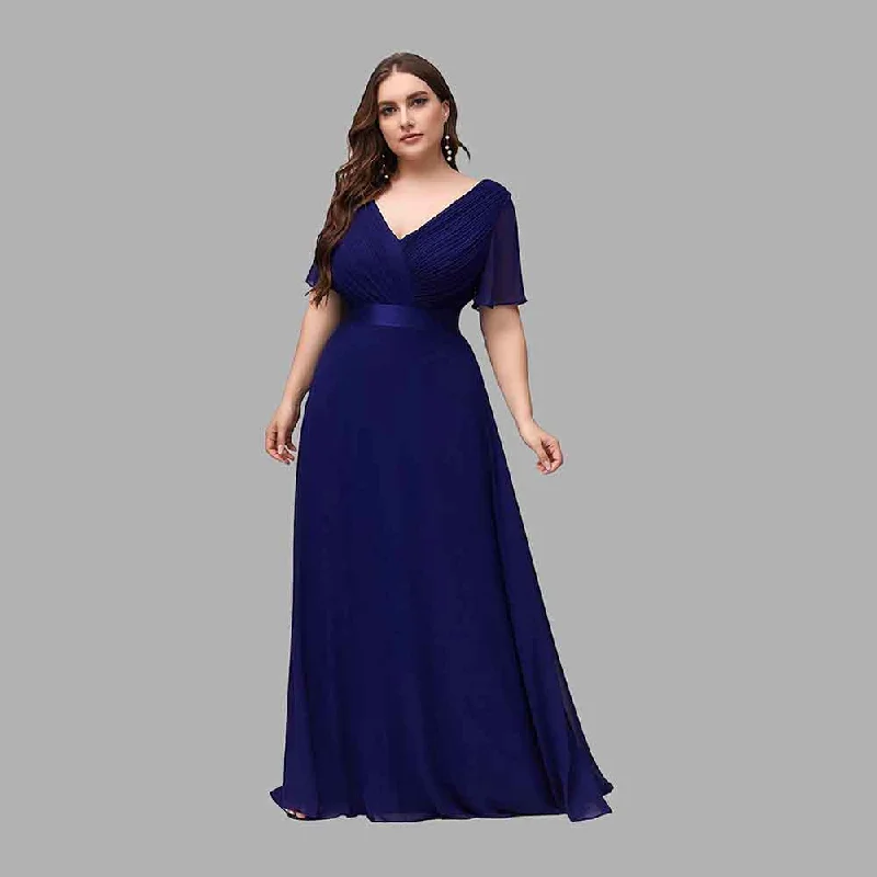 Women's Bridesmaid Dress Plus Size Double V-Neck Evening Party Maxi Dress