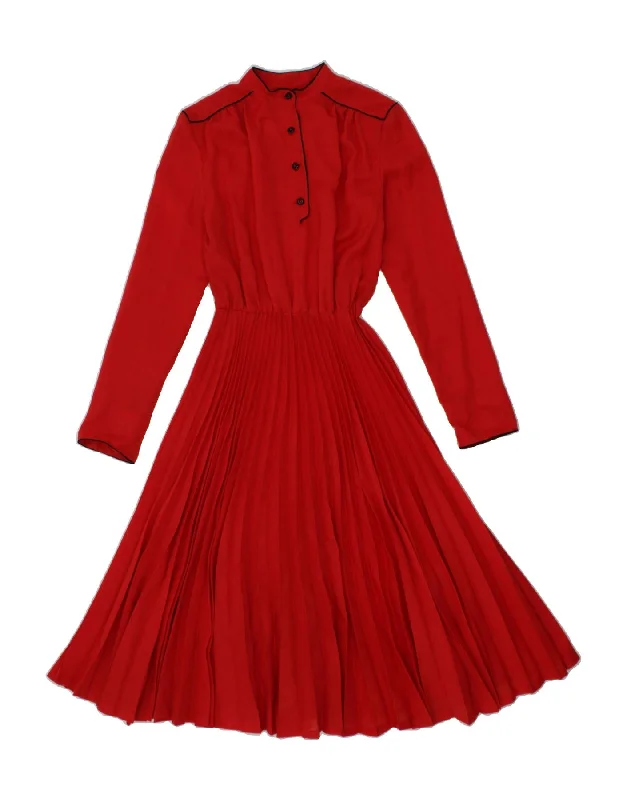 VINTAGE Womens Long Sleeve Maxi Dress UK 6 XS Red Polyester Fashionable Button-Down Maxi Dress VINTAGE Womens Long Sleeve Maxi Dress UK 6 XS Red Polyester Fashionable Button-Down Maxi Dress