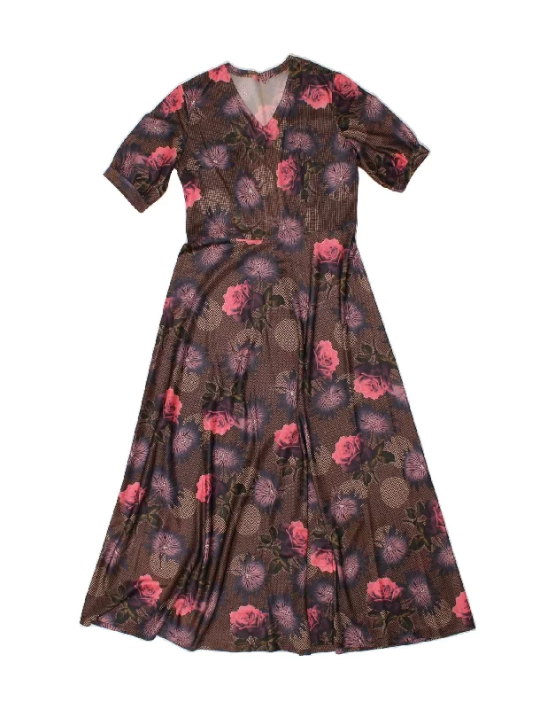 VINTAGE Womens See Through Maxi Dress UK 12 Medium Brown Floral Comfortable Long-Sleeve Maxi Dress VINTAGE Womens See Through Maxi Dress UK 12 Medium Brown Floral Comfortable Long-Sleeve Maxi Dress