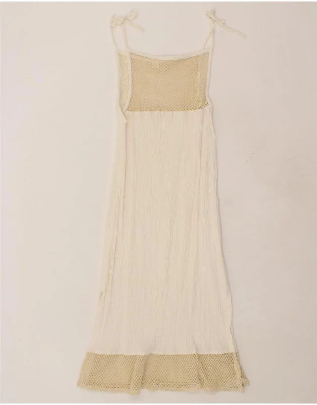 VINTAGE Womens Sleeveless Maxi Dress UK 12 Medium Beige Colourblock Cotton