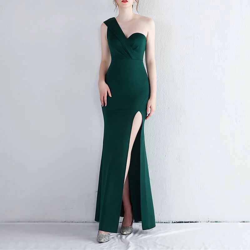 Women One Shoulder Long Formal Dresses Sleeveless Wedding Guest Slit Maxi Dress