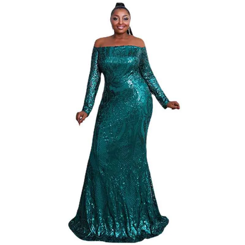 Women Plus Size Green Sequin Prom Dress Evening Maxi Dresses for Weddings