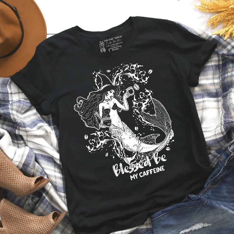BLESSED BE, MY CAFFEINE // BLACK UNISEX TEE Graphic T-Shirt Round Neck Polyester