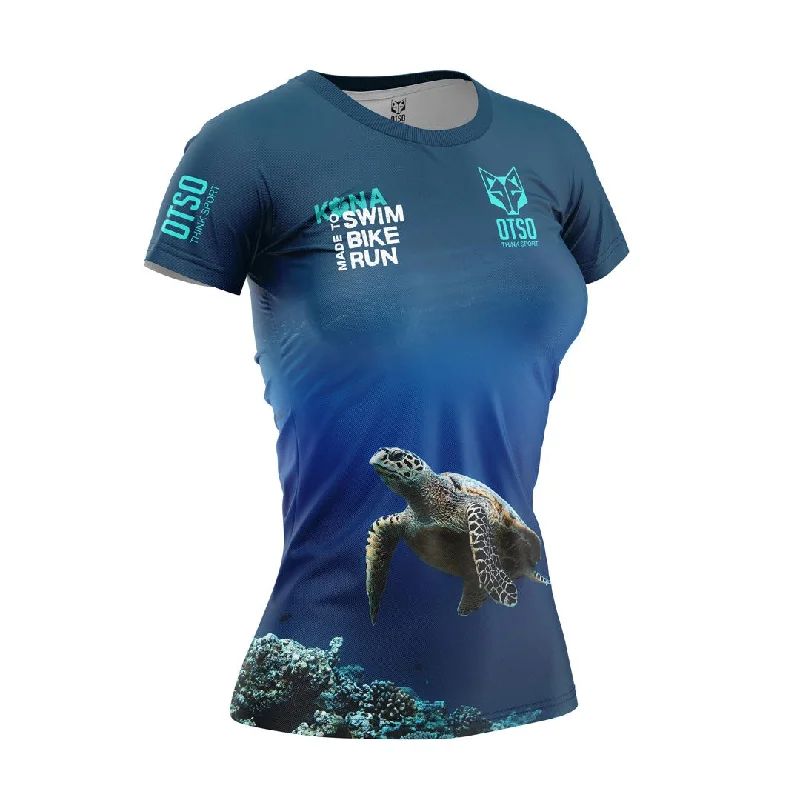 Women's T-Shirt Short Sleeve Kona Turtles Zippered Front Buttoned Front Snap Front