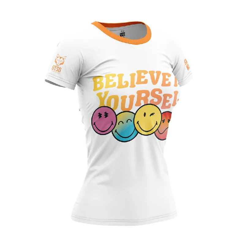 NEW Women's T-Shirt SmileyWorld Believe Collared T-Shirt Boat Neck A-Line
