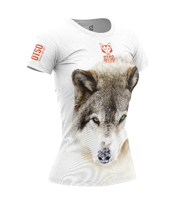Women's T-Shirt Short Sleeve Wolf Mesh Canvas Denim