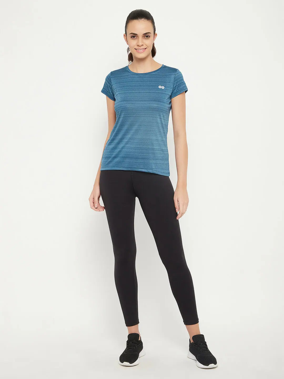 Clovia Comfort-Fit Active T-shirt in Teal Blue