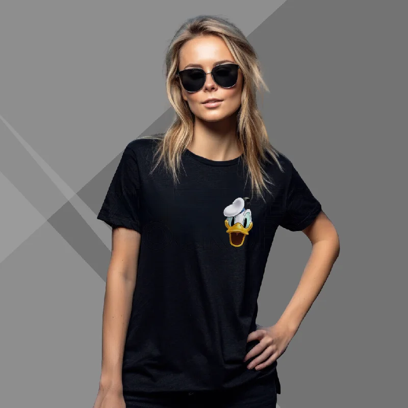 Donald Duck Cute Printed Women's Black T-Shirt - Fantastic Women's Special T-Shirt Layered Multi-layer Single Layer Donald Duck Cute Printed Women's Black T-Shirt - Fantastic Women's Special T-Shirt Layered Multi-layer Single Layer