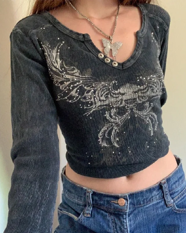 Gothic Harajuku Casual Cropped Tshirt Women Autumn Mall Goth Long Sleeve T Shirt Ladies Basic Printed T-shirt Thin T-Shirt Open Front Quick Dry Gothic Harajuku Casual Cropped Tshirt Women Autumn Mall Goth Long Sleeve T Shirt Ladies Basic Printed T-shirt Thin T-Shirt Open Front Quick Dry