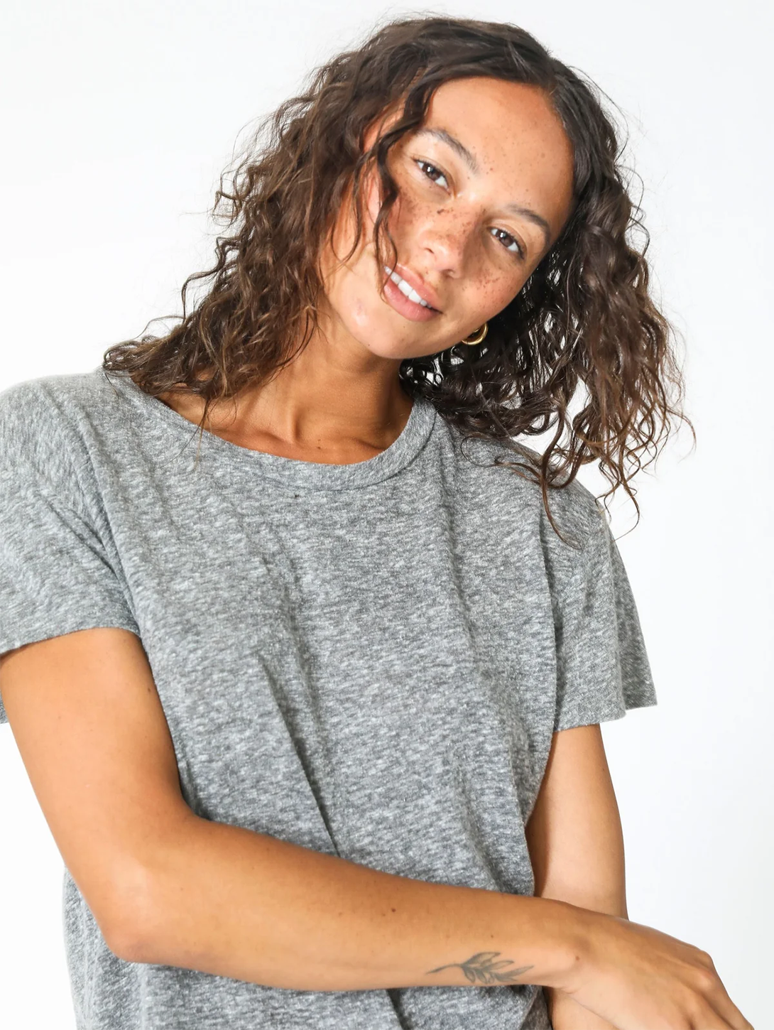 Harley Short Sleeve Crew Neck Tee - Heather Grey Sequined Glittery Shiny