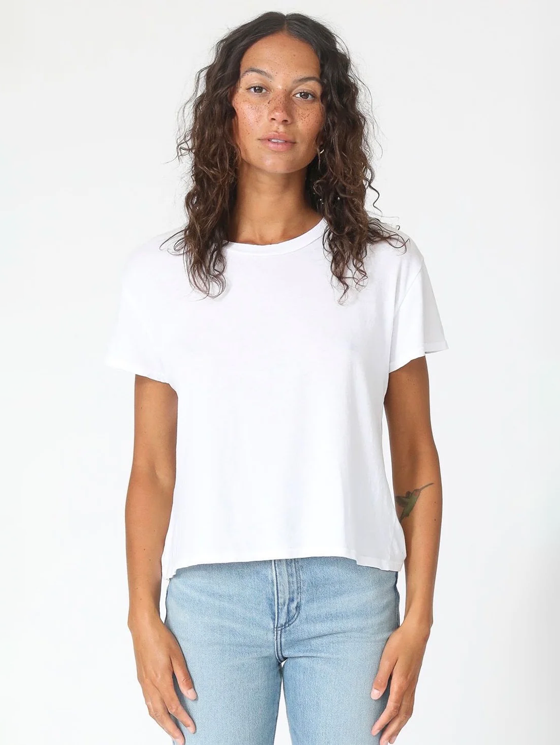 Harley Short Sleeve Crew Neck Tee - White Cashmere Blend Cotton Blend Poly Blend