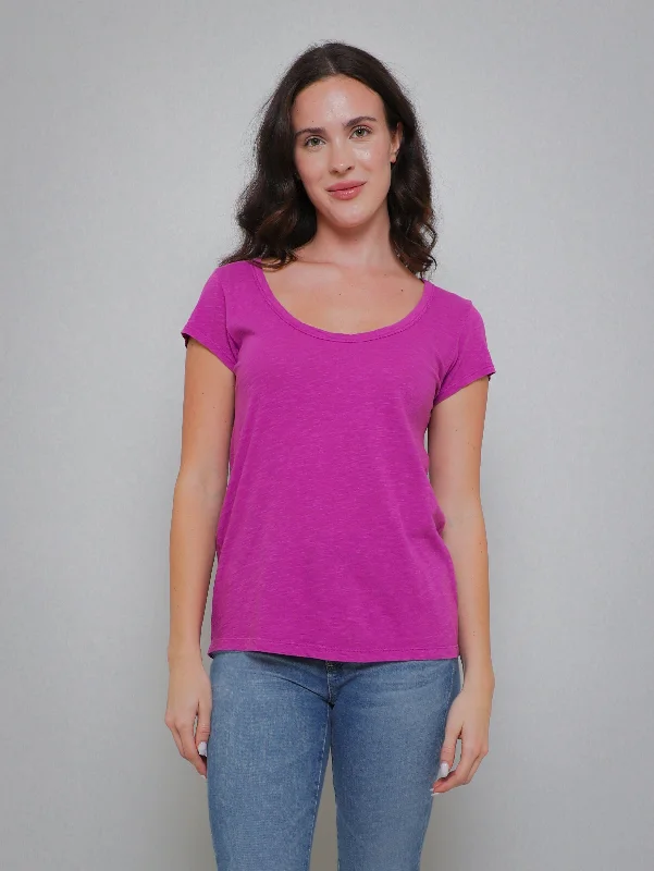 Kira Short Sleeve Scoop Tee - Tuscany Solid Color Striped Floral