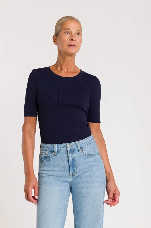 Rina T-Shirt Navy Blue Striped Floral Plaid