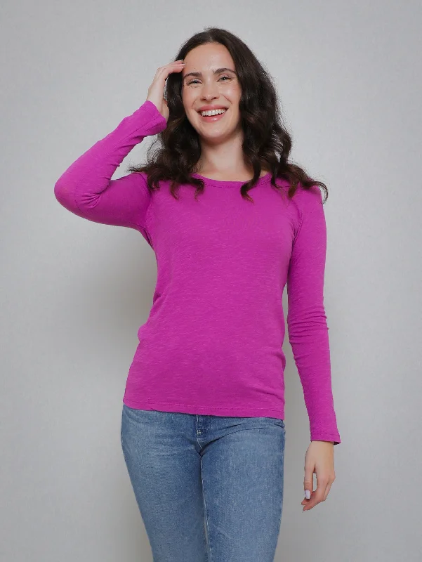 Lizzie Long Sleeve Crew Tee - Tuscany Mesh Blend Leather Blend Suede Blend