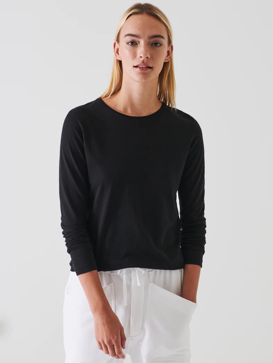 Long Sleeve Classic Crew Tee - Black Jersey Fabric Tulle Fabric Batik Fabric