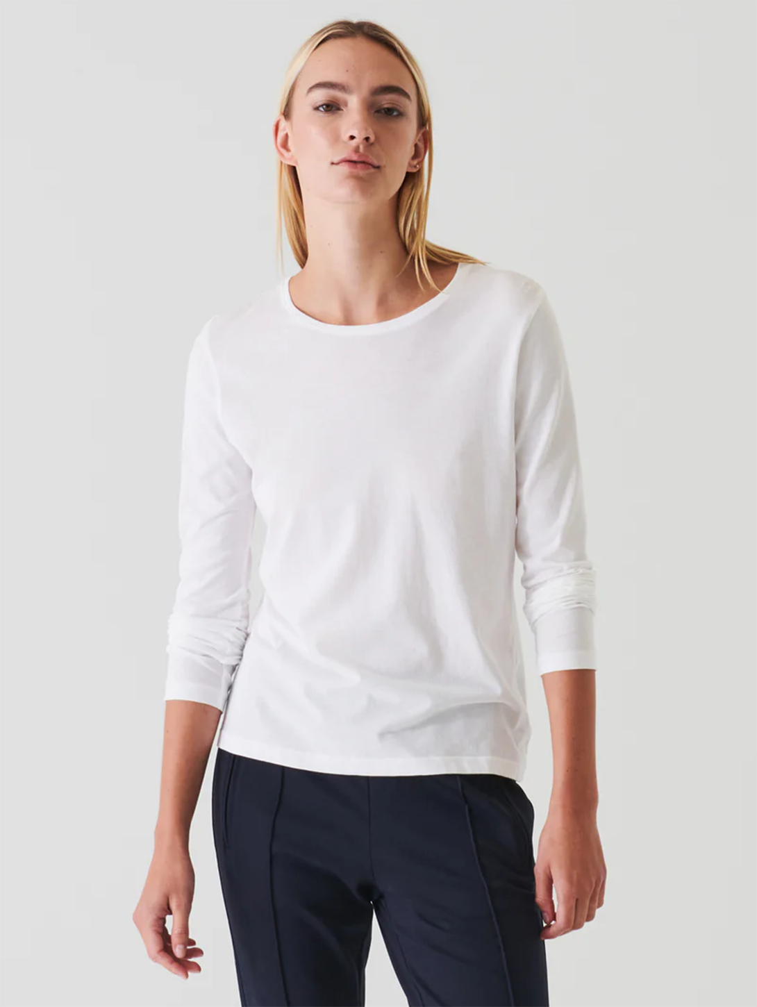 Long Sleeve Classic Crew Tee - White Wool Fabric Cashmere Fabric Tweed Fabric