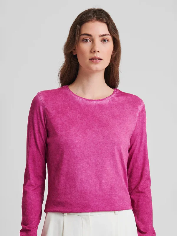 Long Sleeve Pima Sublime Crew Tee - Mulberry Solid Color Striped Floral