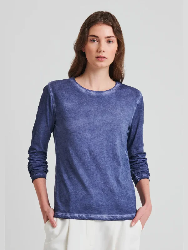 Long Sleeve Pima Sublime Crew Tee - Blue Indigo Handmade Hand-knitted Hand-woven