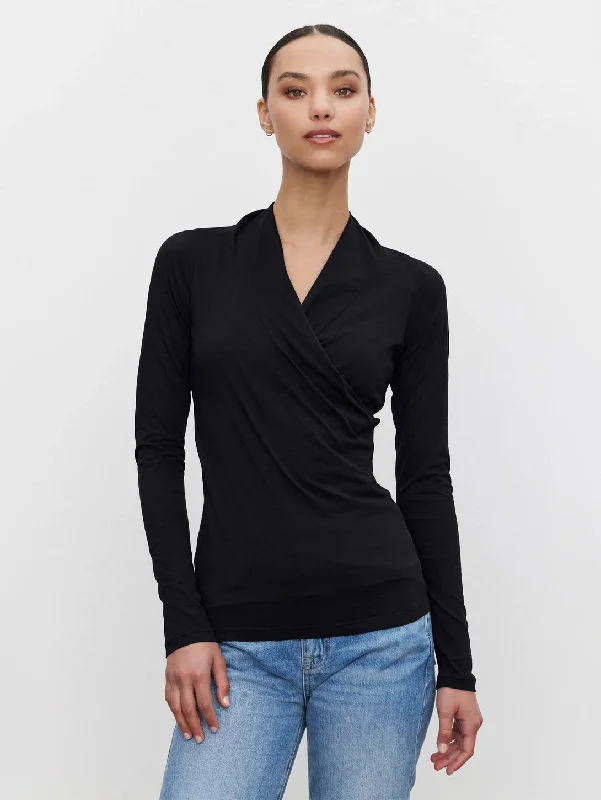 Meri Tee - Black Solid Print Embellished