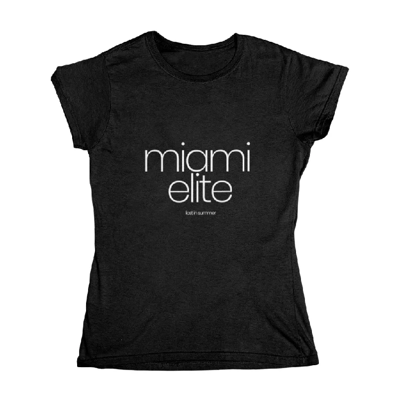Miami Elite Women's Black T-Shirt Real Fur Shearling Chenille
