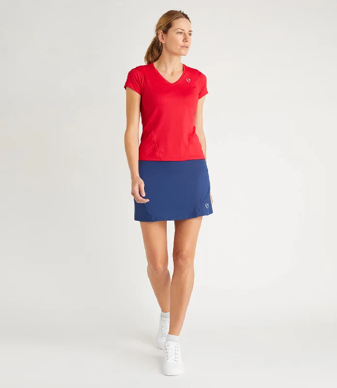Nicole Technical V Neck Tee - Red Polka Dot Checkered Tartan