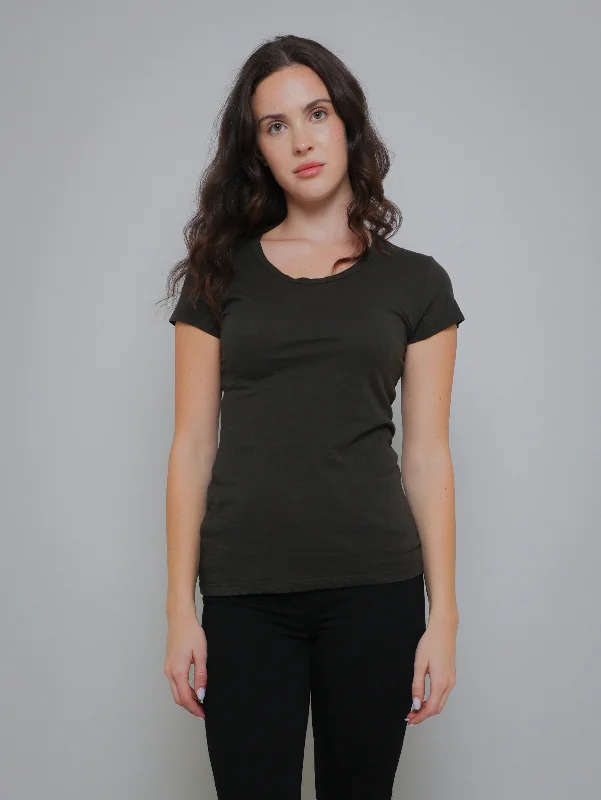 Odelia Short Sleeve Crew Tee - Thicket Rayon Velvet Corduroy