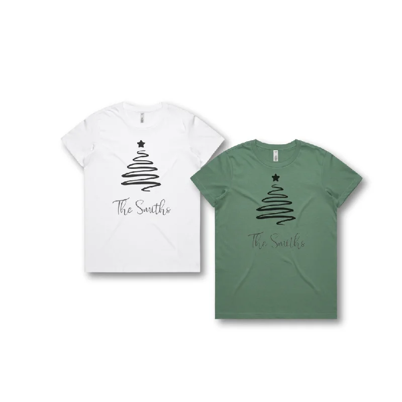 Personalised Women's Christmas T-Shirts Ribbon Tree