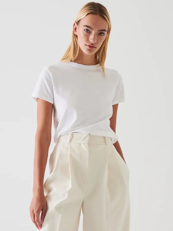 Short Sleeve Crew Tee - White Satin Fabric Silk Fabric Chiffon Fabric
