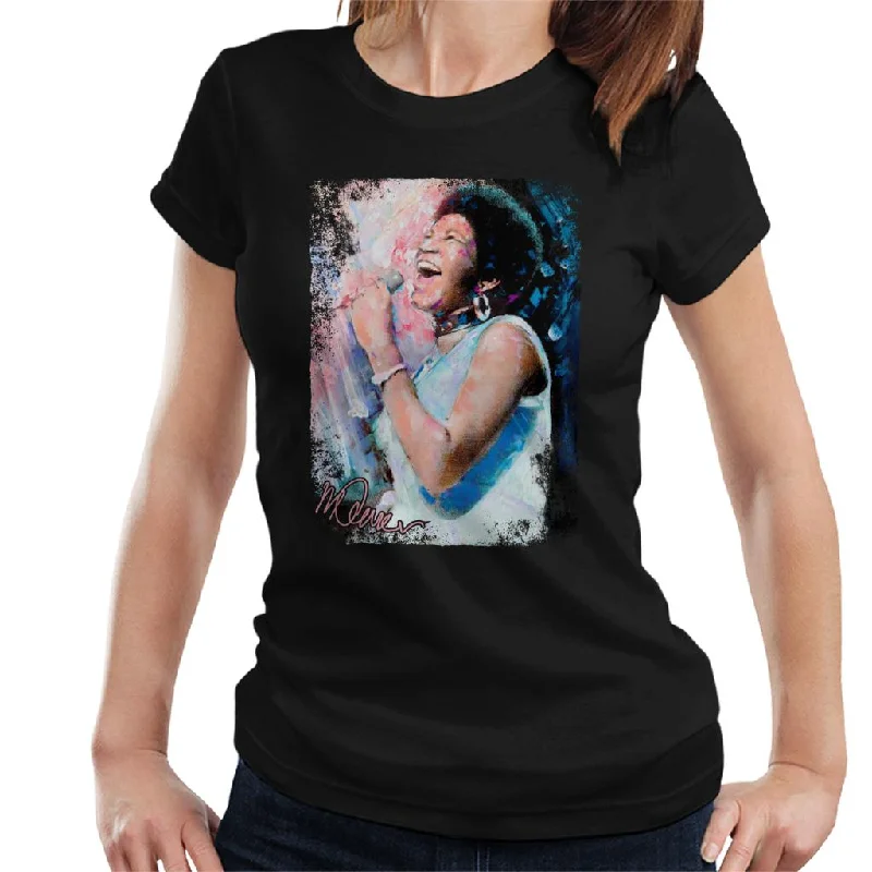 Sidney Maurer Original Portrait Of Aretha Franklin Singing Women's T-Shirt Zippered Front Buttoned Front Snap Front Sidney Maurer Original Portrait Of Aretha Franklin Singing Women's T-Shirt Zippered Front Buttoned Front Snap Front