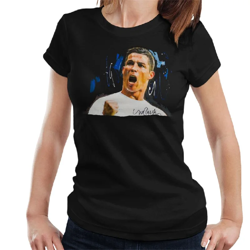 Sidney Maurer Original Portrait Of Cristiano Ronaldo Cheering Women's T-Shirt Mesh Blend Leather Blend Suede Blend Sidney Maurer Original Portrait Of Cristiano Ronaldo Cheering Women's T-Shirt Mesh Blend Leather Blend Suede Blend