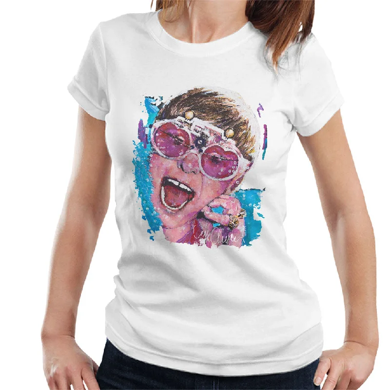 Sidney Maurer Original Portrait Of Elton John Pink Glasses Women's T-Shirt Handmade Hand-knitted Hand-woven Sidney Maurer Original Portrait Of Elton John Pink Glasses Women's T-Shirt Handmade Hand-knitted Hand-woven