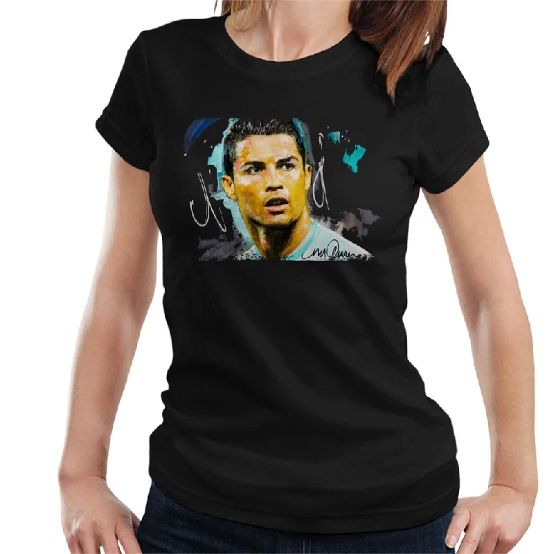 Sidney Maurer Original Portrait Of Footballer Cristiano Ronaldo Women's T-Shirt Mesh Blend Leather Blend Suede Blend Sidney Maurer Original Portrait Of Footballer Cristiano Ronaldo Women's T-Shirt Mesh Blend Leather Blend Suede Blend