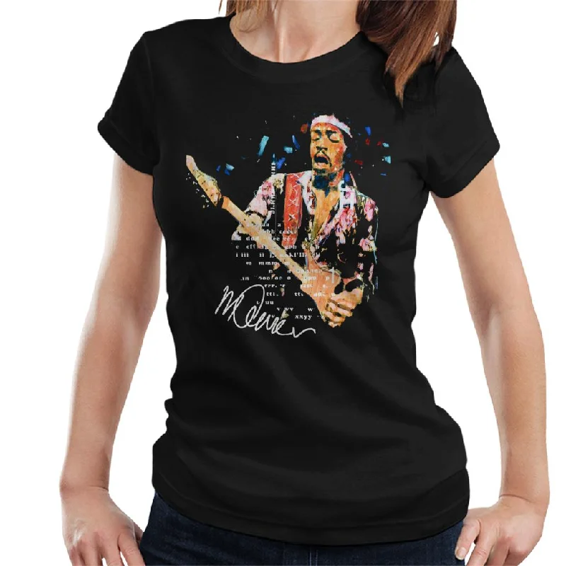 Sidney Maurer Original Portrait Of Guitarist Jimi Hendrix Women's T-Shirt Beaded Sequined Faux Fur Sidney Maurer Original Portrait Of Guitarist Jimi Hendrix Women's T-Shirt Beaded Sequined Faux Fur