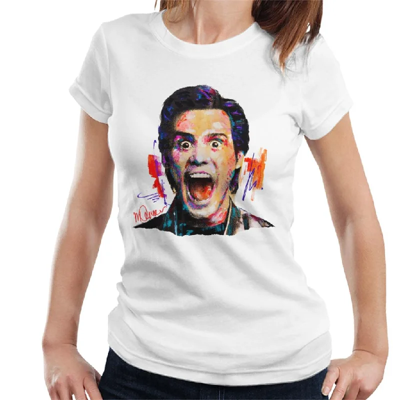 Sidney Maurer Original Portrait Of Jim Carrey Women's T-Shirt Ribbed Striped Patterned Sidney Maurer Original Portrait Of Jim Carrey Women's T-Shirt Ribbed Striped Patterned