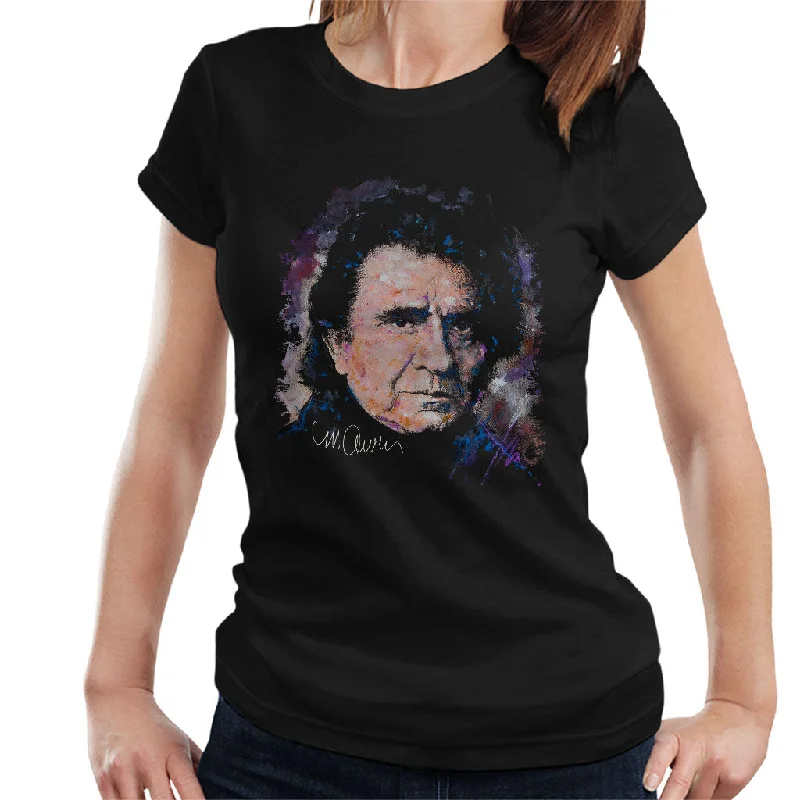Sidney Maurer Original Portrait Of Johnny Cash Women's T-Shirt Sequined Glittery Shiny Sidney Maurer Original Portrait Of Johnny Cash Women's T-Shirt Sequined Glittery Shiny