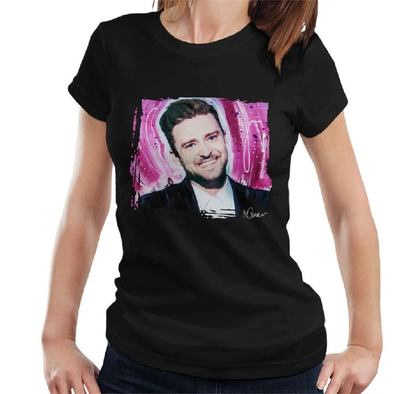 Sidney Maurer Original Portrait Of Justin Timberlake Smile Women's T-Shirt Plaid T-Shirt Polka Dot Checkered Sidney Maurer Original Portrait Of Justin Timberlake Smile Women's T-Shirt Plaid T-Shirt Polka Dot Checkered
