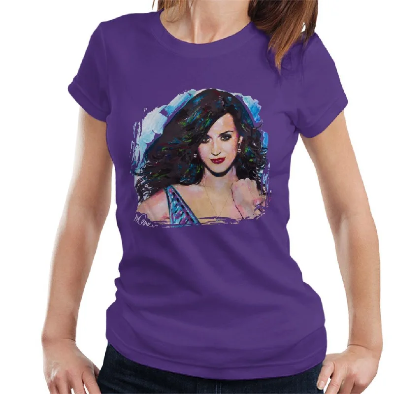 Sidney Maurer Original Portrait Of Katy Perry Long Hair Women's T-Shirt Fitted T-Shirt Seamless Stretchy Sidney Maurer Original Portrait Of Katy Perry Long Hair Women's T-Shirt Fitted T-Shirt Seamless Stretchy
