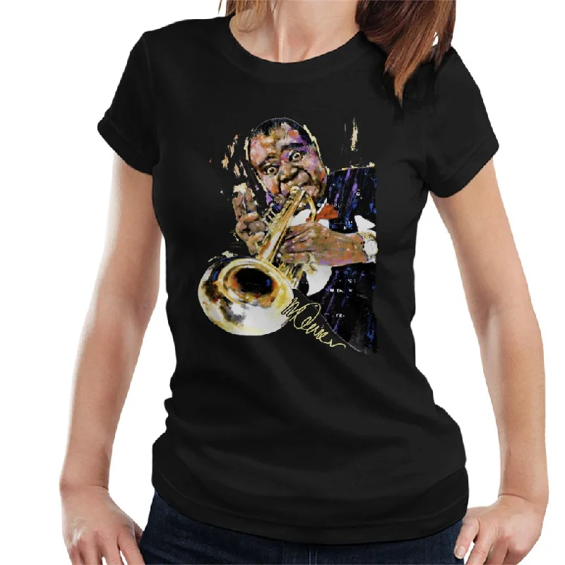 Sidney Maurer Original Portrait Of Louis Armstrong With Trumpet Women's T-Shirt Seamless Knitted Crochet Sidney Maurer Original Portrait Of Louis Armstrong With Trumpet Women's T-Shirt Seamless Knitted Crochet