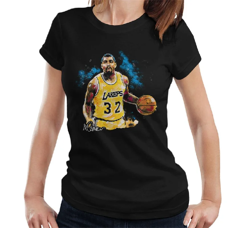 Sidney Maurer Original Portrait Of Magic Johnson Lakers Women's T-Shirt Hooded Caped Shawl Collar Sidney Maurer Original Portrait Of Magic Johnson Lakers Women's T-Shirt Hooded Caped Shawl Collar