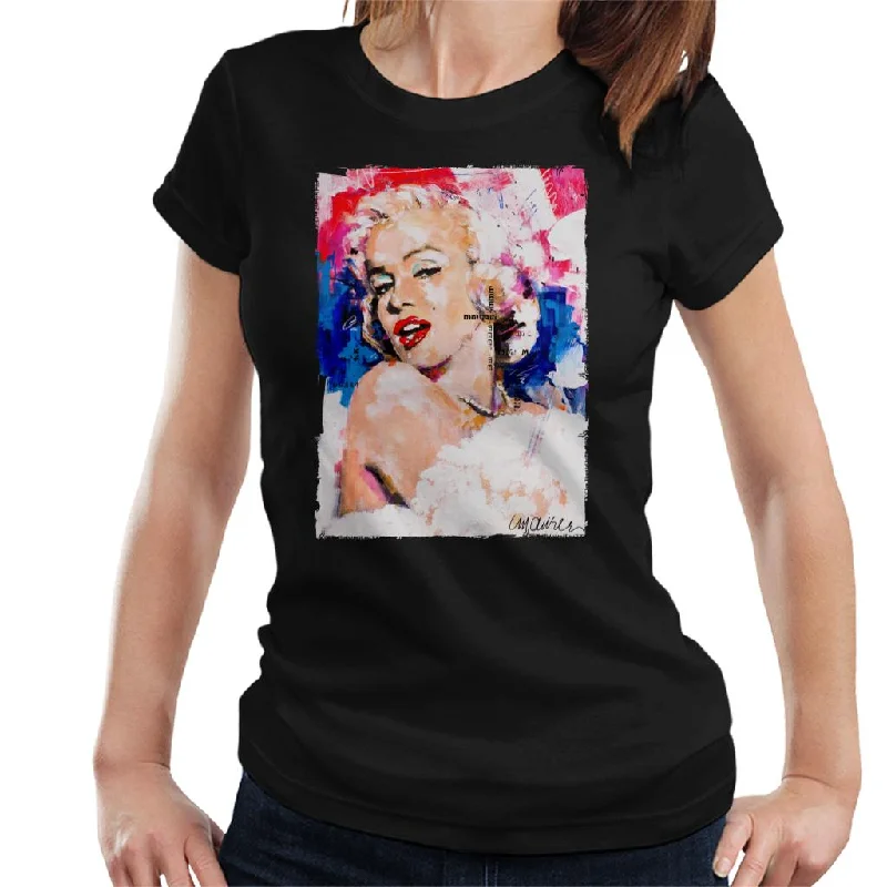 Sidney Maurer Original Portrait Of Marilyn Monroe Pearl Necklace Women's T-Shirt Embroidered Appliqued Beaded Sidney Maurer Original Portrait Of Marilyn Monroe Pearl Necklace Women's T-Shirt Embroidered Appliqued Beaded