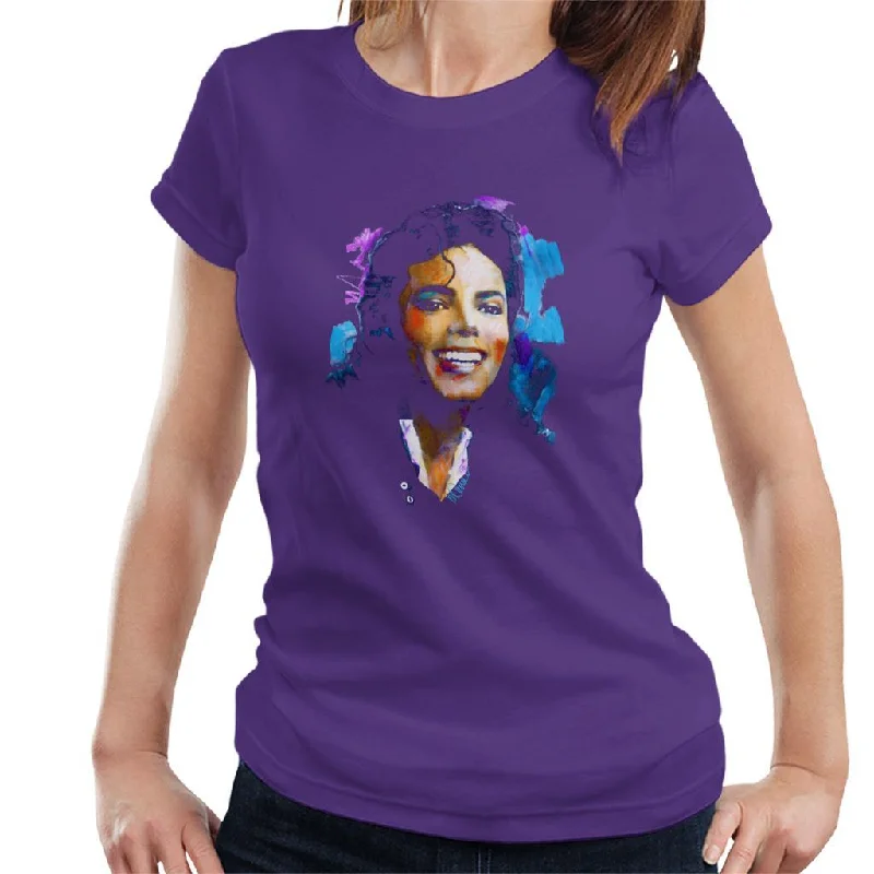 Sidney Maurer Original Portrait Of Michael Jackson Smile Women's T-Shirt Hooded Caped Shawl Collar
