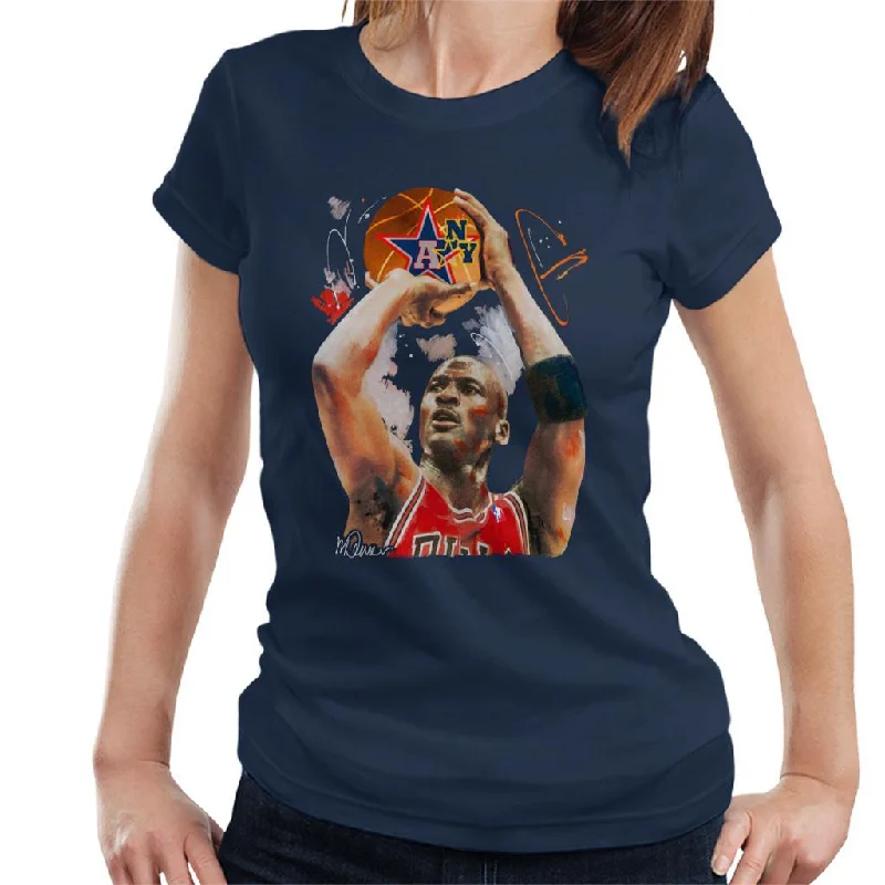Sidney Maurer Original Portrait Of Michael Jordan Bulls Red Jersey Women's T-Shirt Collared Crew Neck Turtle Neck Sidney Maurer Original Portrait Of Michael Jordan Bulls Red Jersey Women's T-Shirt Collared Crew Neck Turtle Neck