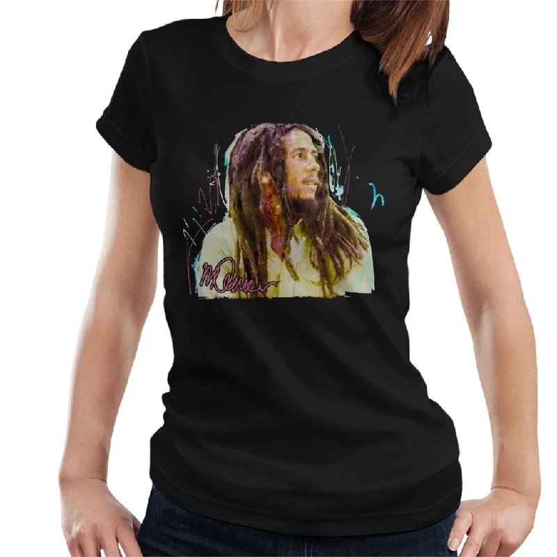 Sidney Maurer Original Portrait Of Musician Bob Marley Women's T-Shirt Fitted T-Shirt Seamless Stretchy Sidney Maurer Original Portrait Of Musician Bob Marley Women's T-Shirt Fitted T-Shirt Seamless Stretchy