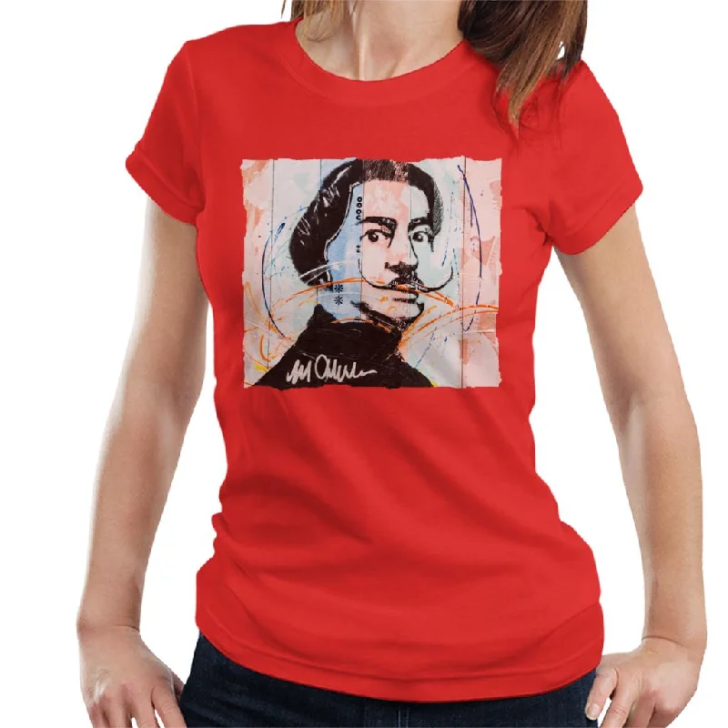 Sidney Maurer Original Portrait Of Spanish Artist Salvador Dali Women's T-Shirt Ribbed Striped Patterned Sidney Maurer Original Portrait Of Spanish Artist Salvador Dali Women's T-Shirt Ribbed Striped Patterned