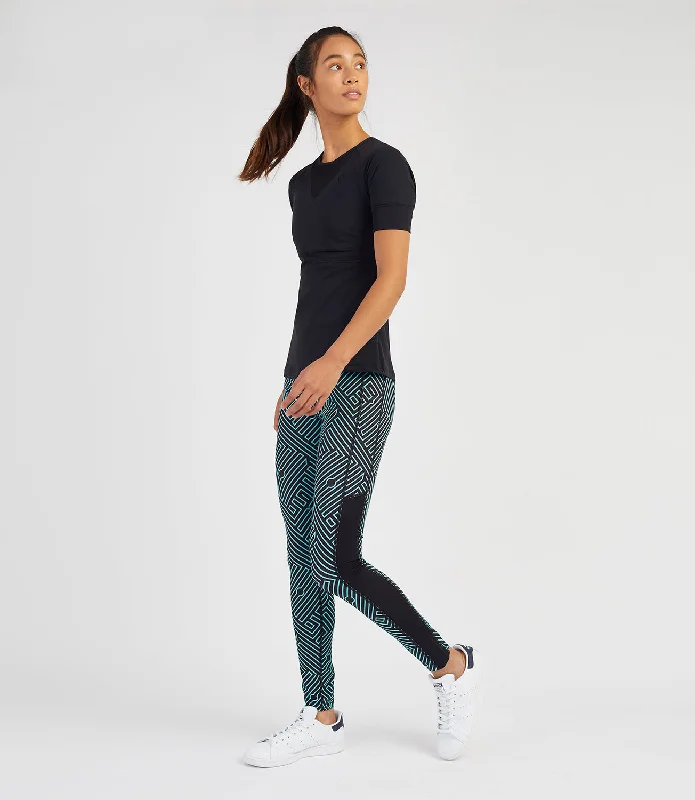 Tamara Performance Padel Tee - Black Print Jacquard Patchwork