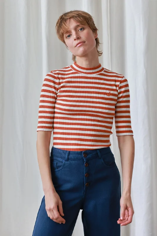 Aspland T-Shirt Rust Stripes Casual Formal Business