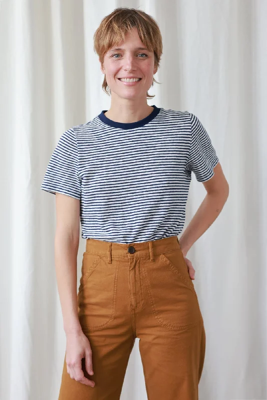 Bocca T-Shirt Striped Navy/White Collared T-Shirt Boat Neck A-Line
